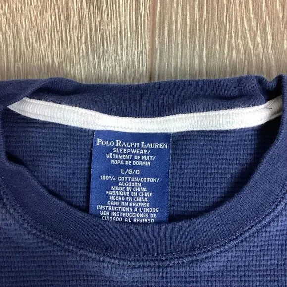 Polo Ralph Lauren Sleepwear Shirt Blue Waffle Pony Men's thermal L Navy - Picture 2 of 5